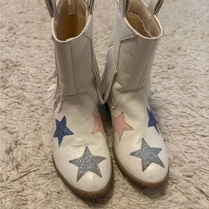 Dream Pairs Girls Kids Star-Patterned White Cow Boy Cow Girl Boots size 2